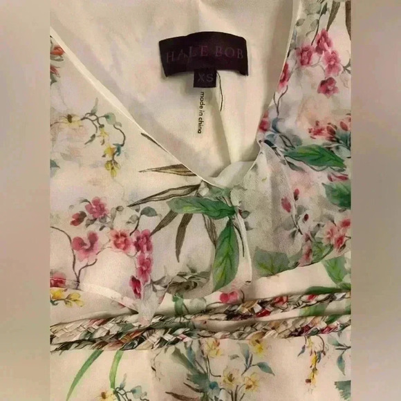 Hale Bob Beautiful Tiered White Floral Dress with Braided Belt Size XS - Picture 8 of 9